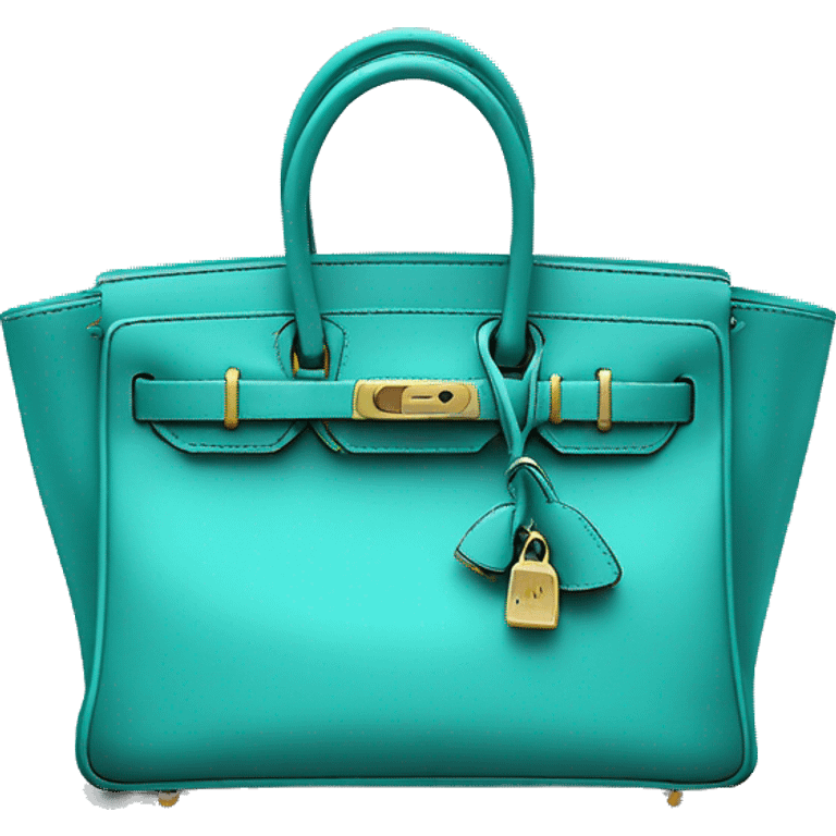 Realistic turquoise blue birkin satchel purse. emoji