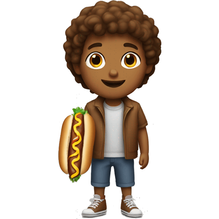 Little brown boy with hot dog emoji