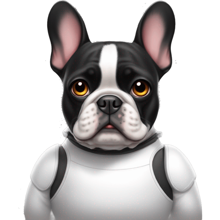 Black & white frenchie with baymax costume emoji