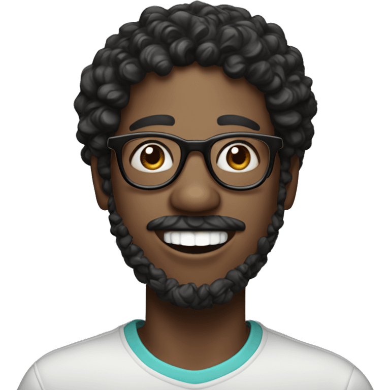 create for me a skin-colored face with black and curly hair, wearing glasses and smiling with a lollypop in his mouth emoji