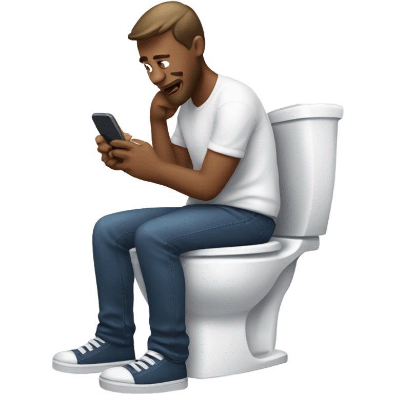 White man sitting on the toilet while on his phone   emoji