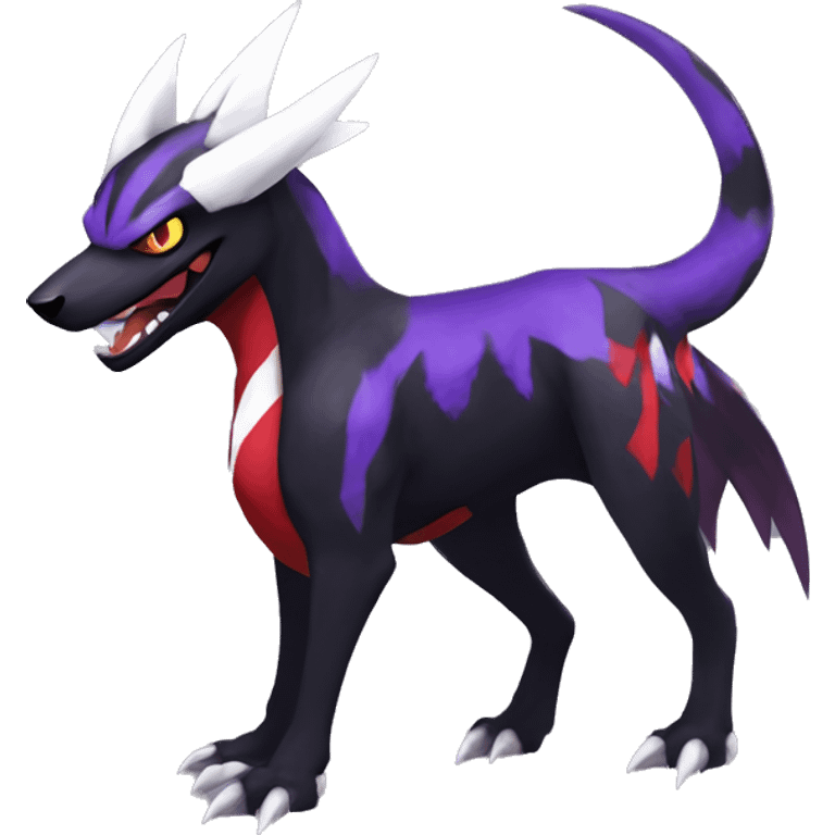 Black Cool Edgy Nargacuga-Houndoom-Garchomp-Noivern Fakémon  with White and Red and purple and black Edgy markings emoji