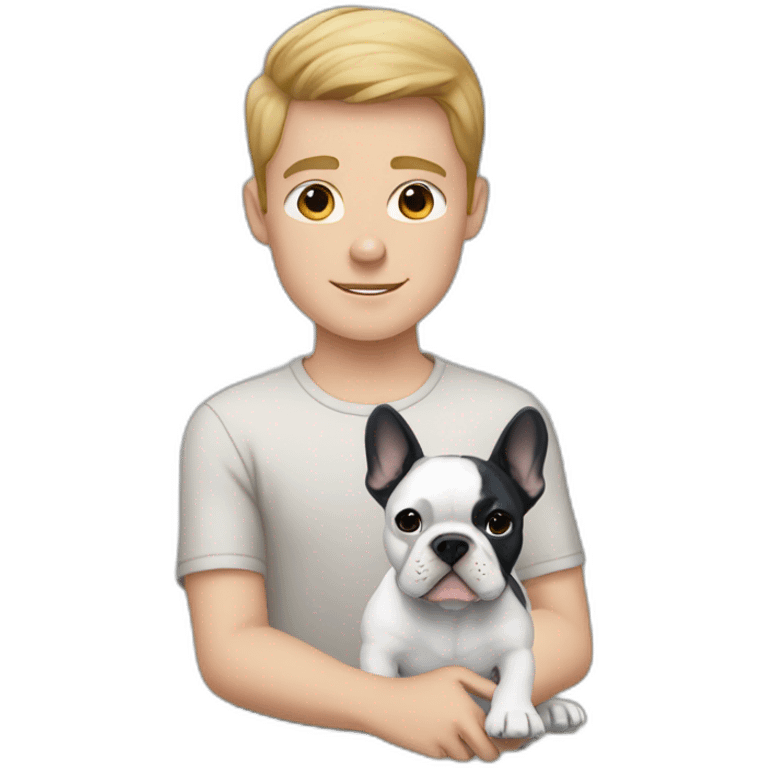 White boy with blue French bulldog  emoji