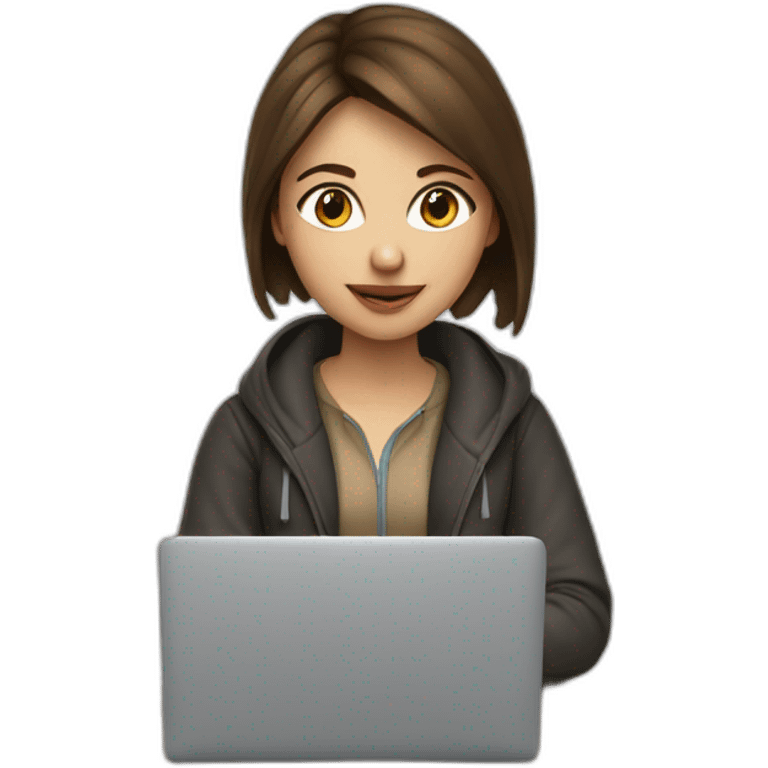 programmer girl with brown hair working with MacBook emoji