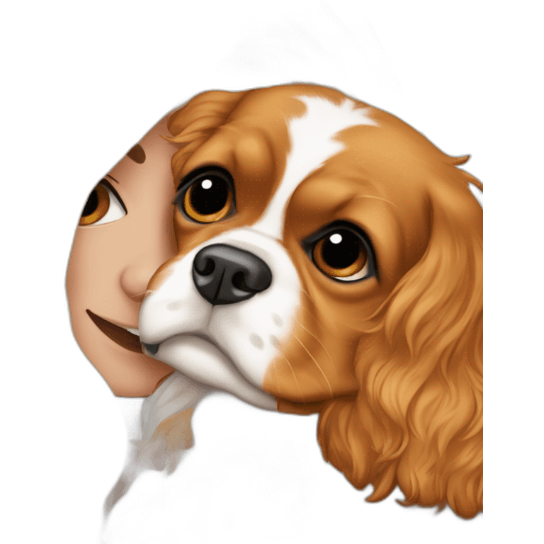 Cavalier King Charles Spaniel hugging a blonde girm emoji