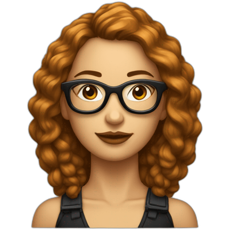 une femme avec des cheveux noirs courts et des lunettes de vues noirs, et un piercing à l'arcade emoji