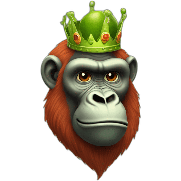 Red hair gorilla with lime green face with a crown on with a carrot in mouth emoji