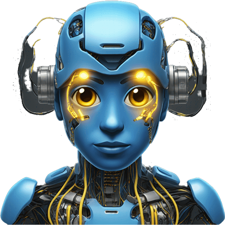 Blue cyborg with yellow eyes wires and circuits  emoji