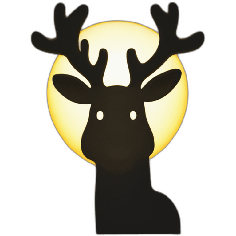 A reindeer silhouette with a sun at the top shining with an overall dark background emoji