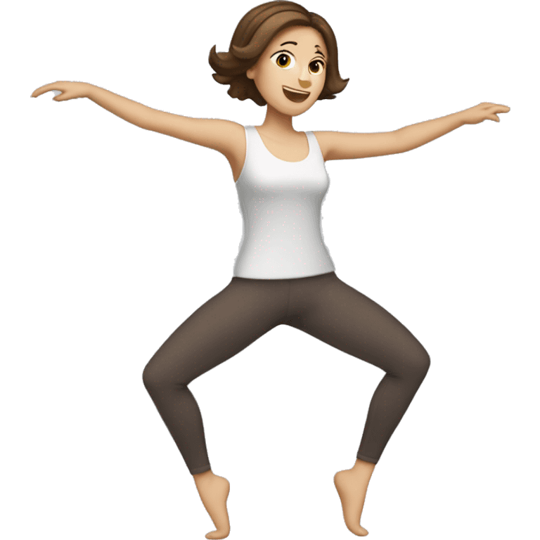 Short brown haired Caucasian lady dancing with leggings emoji