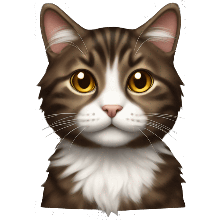 Fluffy dark brown tabby cat with a white nose emoji