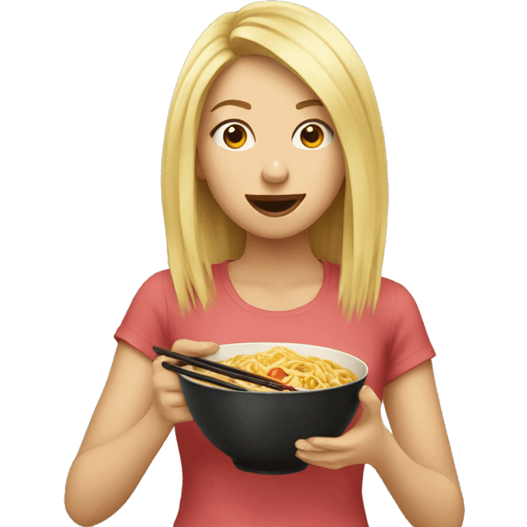 blonde girl eating ramen emoji