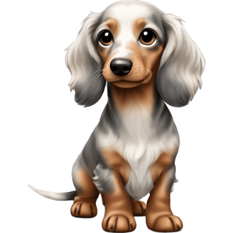 light Merle long haired Dachshund puppy full body emoji