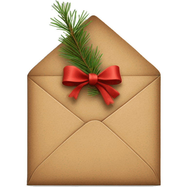 Light brown envelope wrapped in red twine with pine under the bow emoji