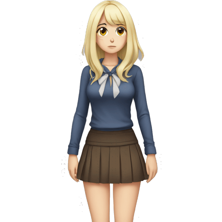 anime girl sad full body, Mini skirt emoji