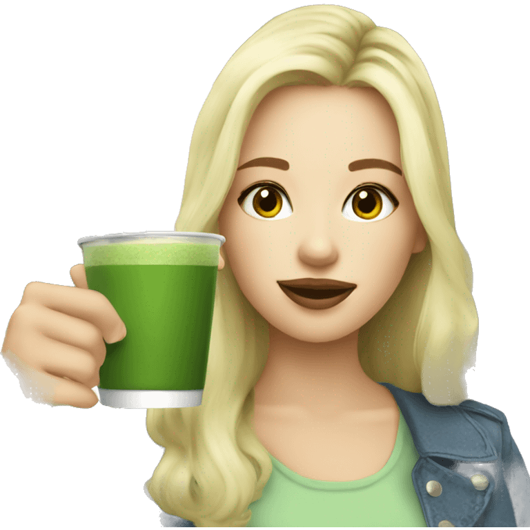 Blonde girl drinking matcha tea emoji