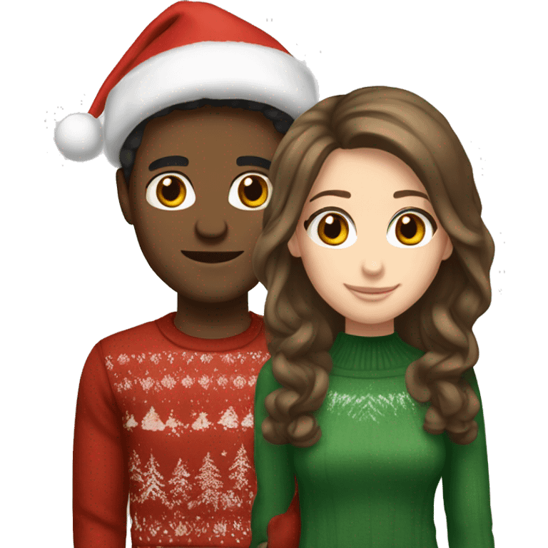 Couple brown hair white skin christmas emoji