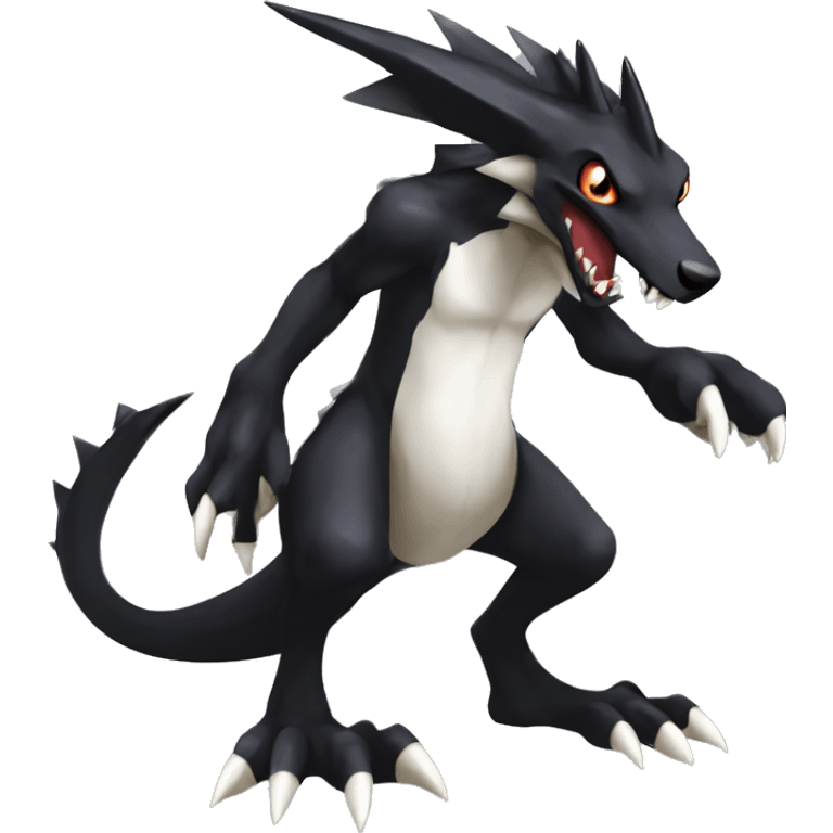 Black Cool Edgy Nargacuga-Garchomp-Houndoom-Sergal Fakémon with Edgy markings,  full body emoji