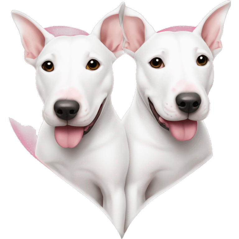 Two bull terriers lie in the shape of a heart, cute, white emoji