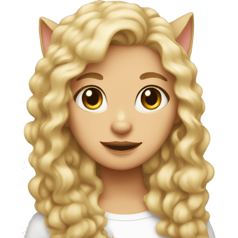 Blonde cat with brunette curly girl  emoji