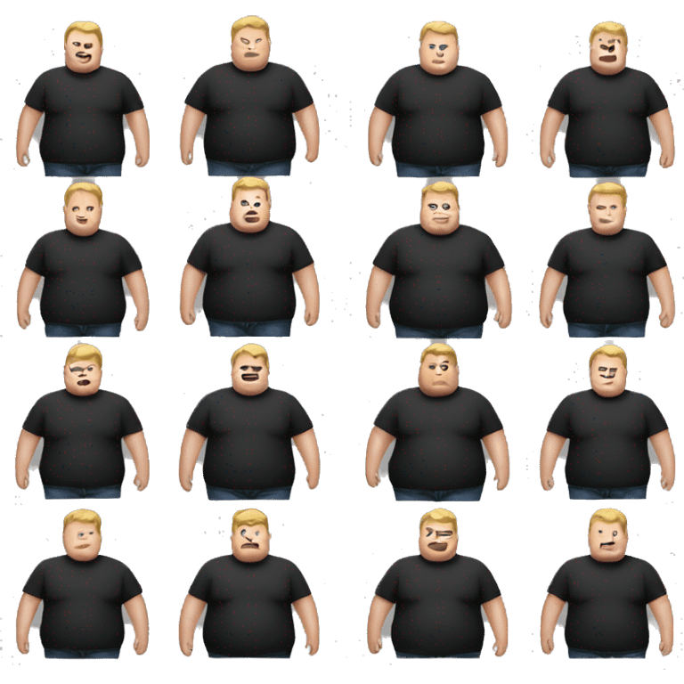 Extremely Obese caucasian man black tshirt emoji