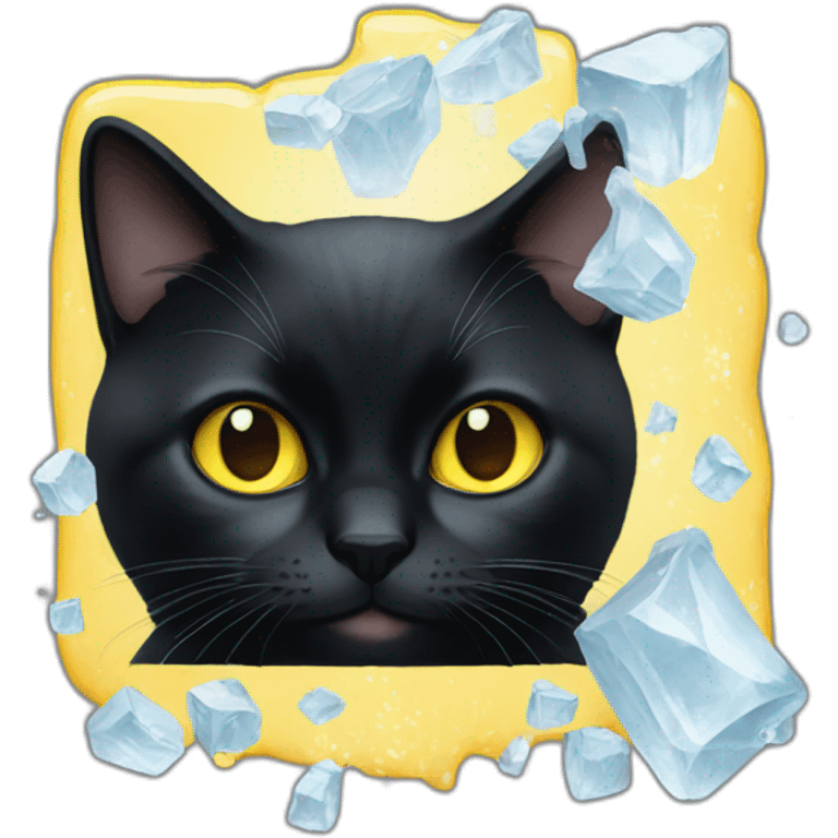 Black cat with white nose a yellow ice emoji