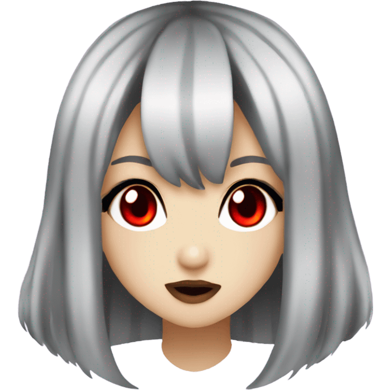 hime gyaru girl, black hair, red eyes, vampire fangs emoji