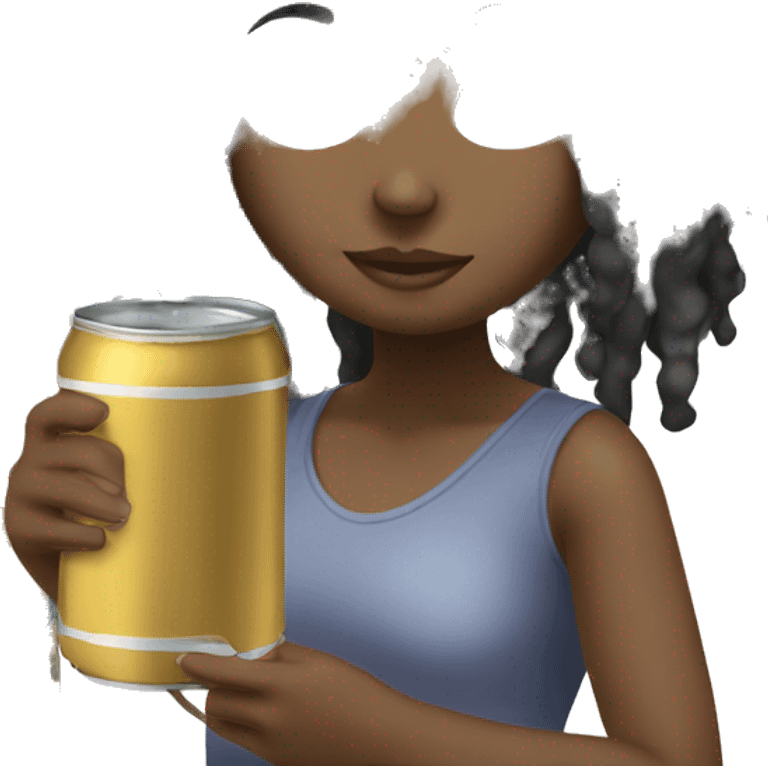 black haired girl with long locs drinking out of a can emoji