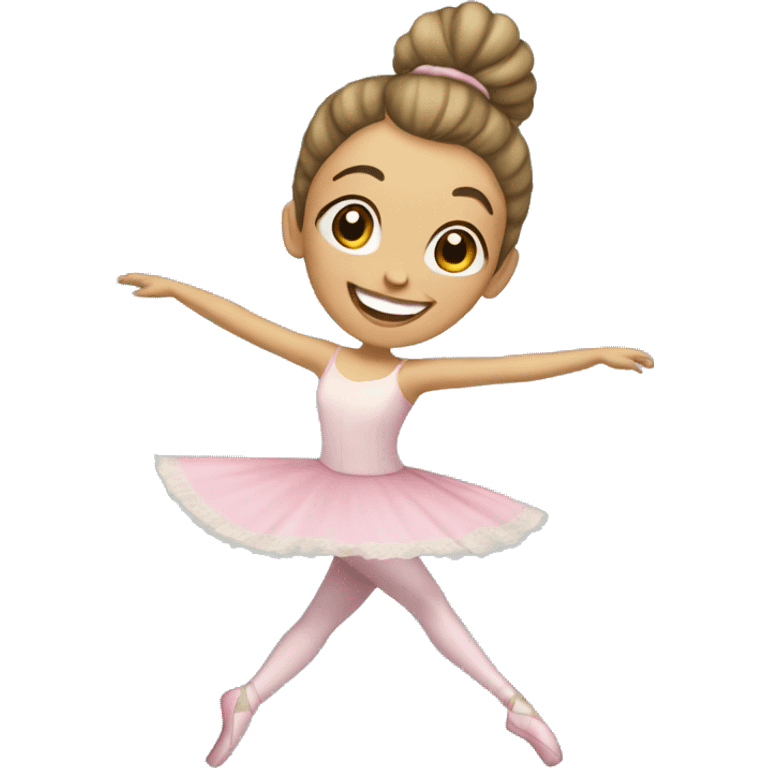 A girl with a ballet bun dancing and happy with a handkerchief emoji