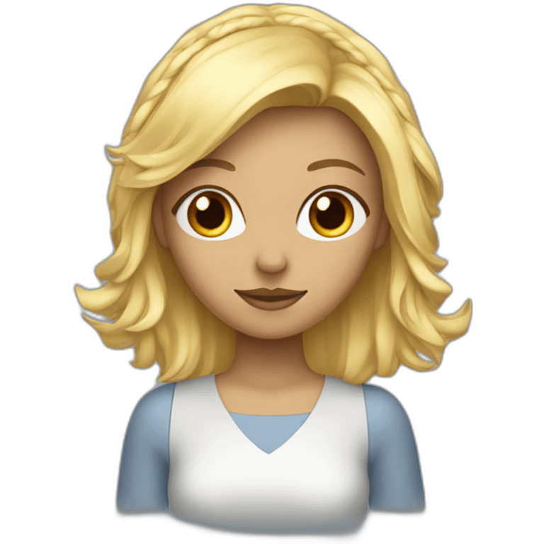 Femme yeux bleus, cheveux longs et blonds, avec un casque musique emoji