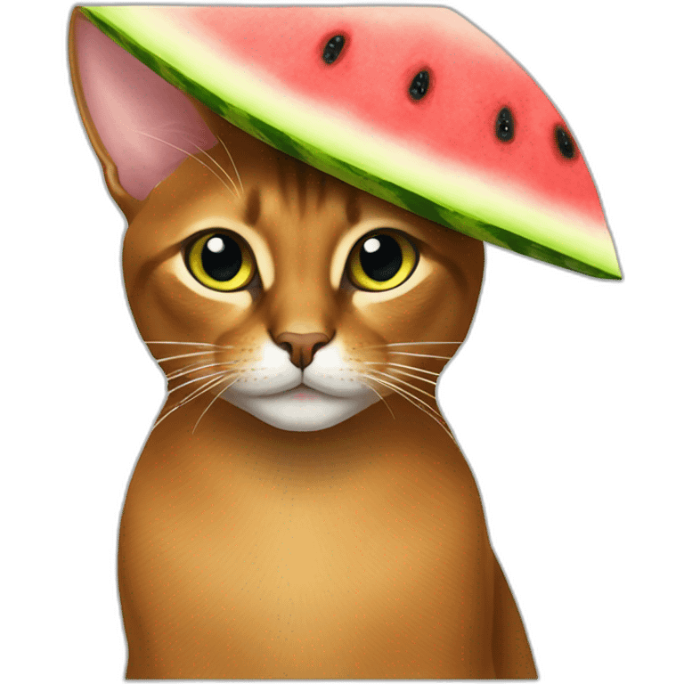 abyssinian cat with a watermelon hat emoji