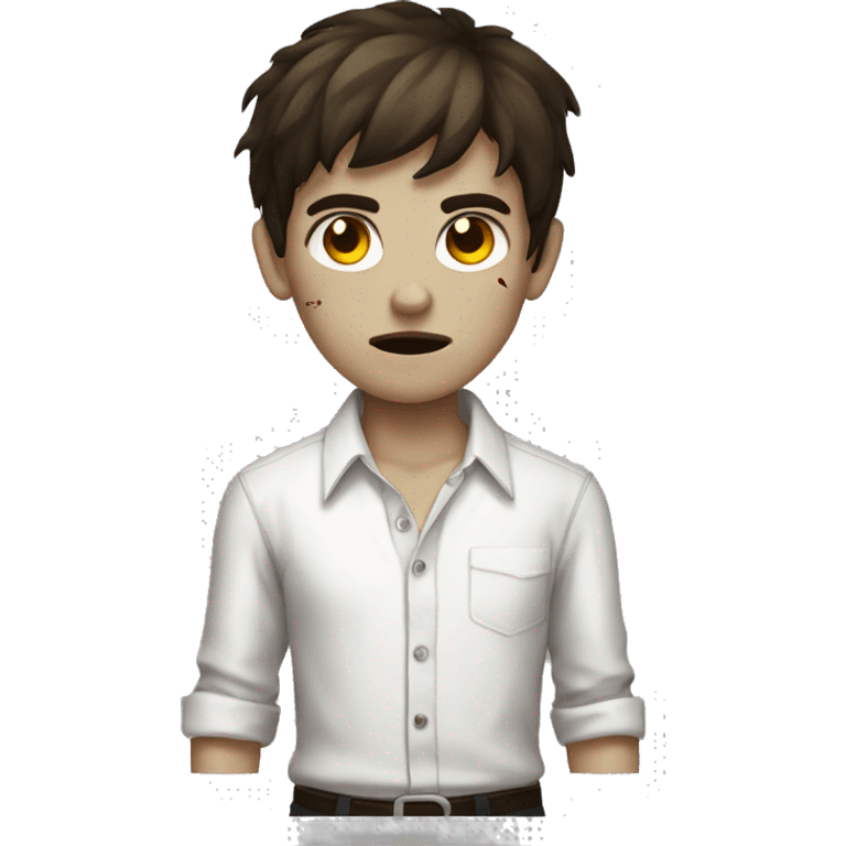 boy zombie teen with dark brown hair medium and white slim shirt emoji