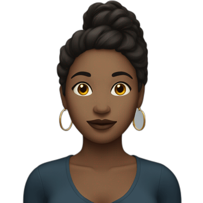 black woman with a round face and long dark hair and hoop earrings emoji