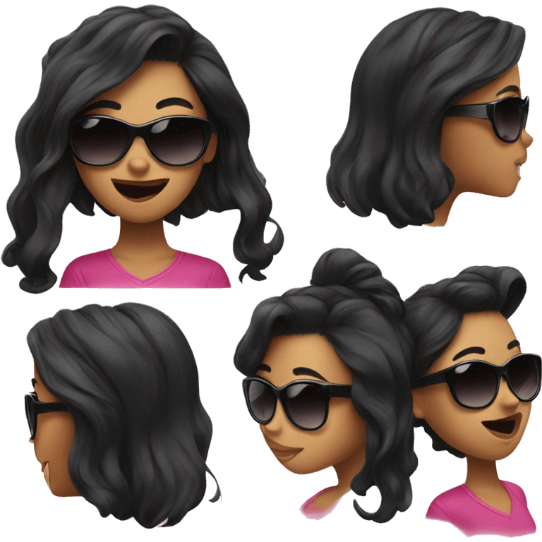 jet black haired girl with sunglasses and tongue out emoji