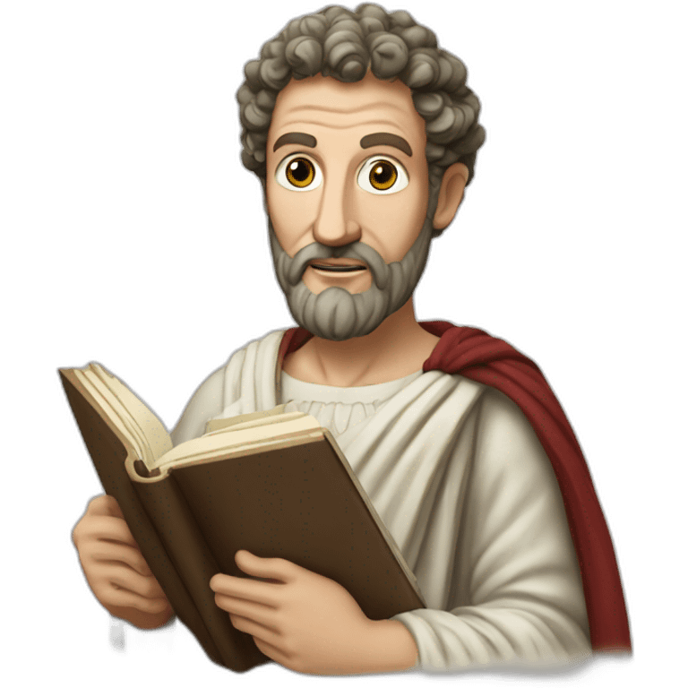 marco aurelius with a book and a quote emoji