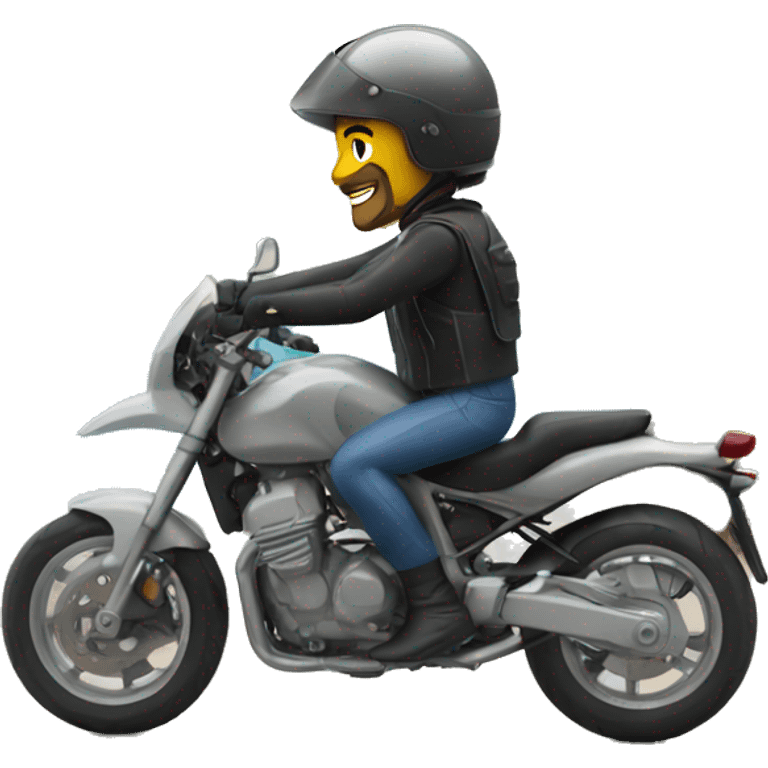 motorcycle rider with a background showing the mountains and the beach. emoji