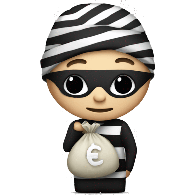 Robber wearing black and white striped lines holding a money bag emoji