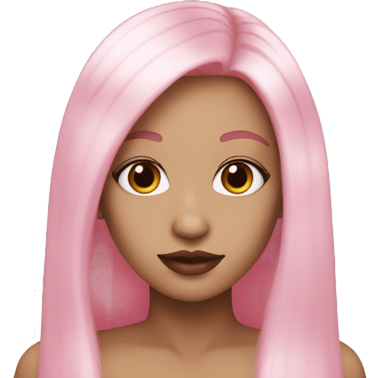 White skin, long straight pink hair, brown eyes,pink lipstick  emoji