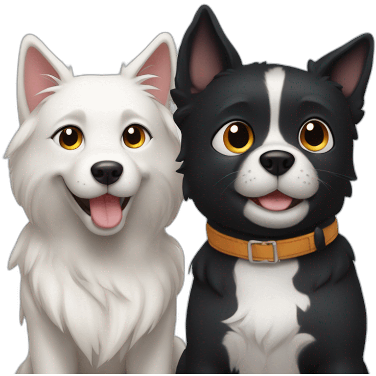 happy black dog next to a calico cat emoji