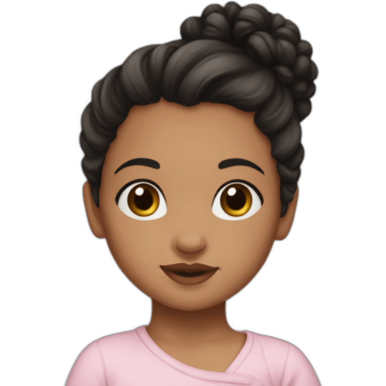 baby girl medium skin with black curly hair in a bun emoji