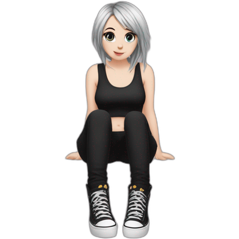 Full body curvy emo girl sits on the floor черная юбка белые трусики рваные полосатые чулки emoji