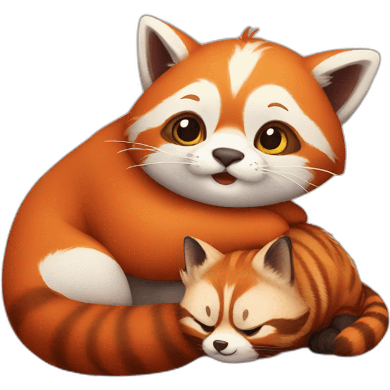 cat-and-red-panda-cuddling emoji