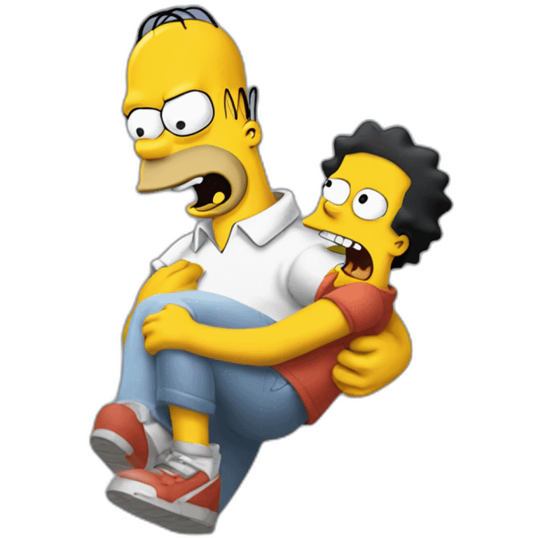 Homer  holding a motionless Bart Simpson in the air after he lost his temper emoji