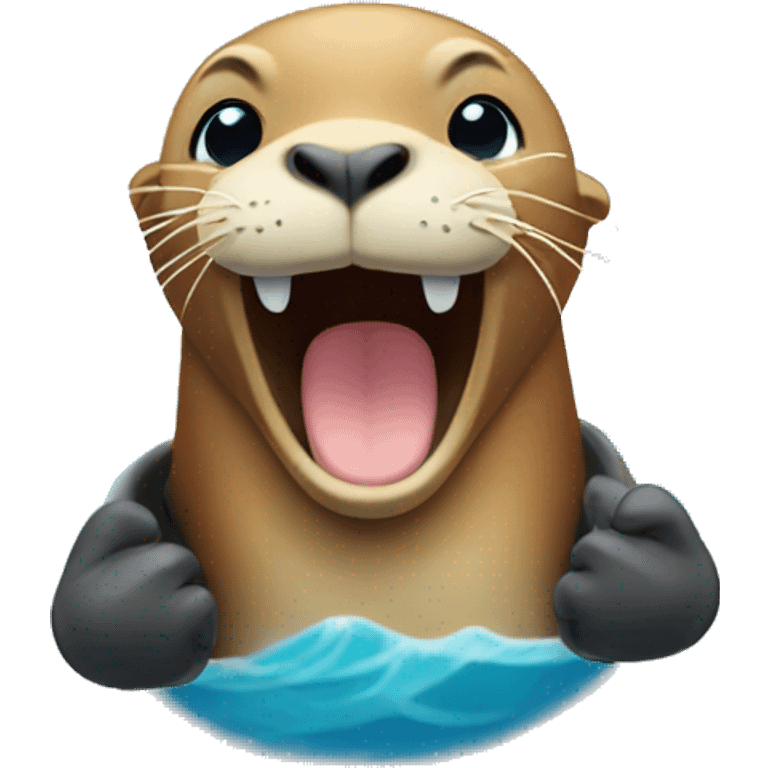 sea lion with thumbs up winking emoji