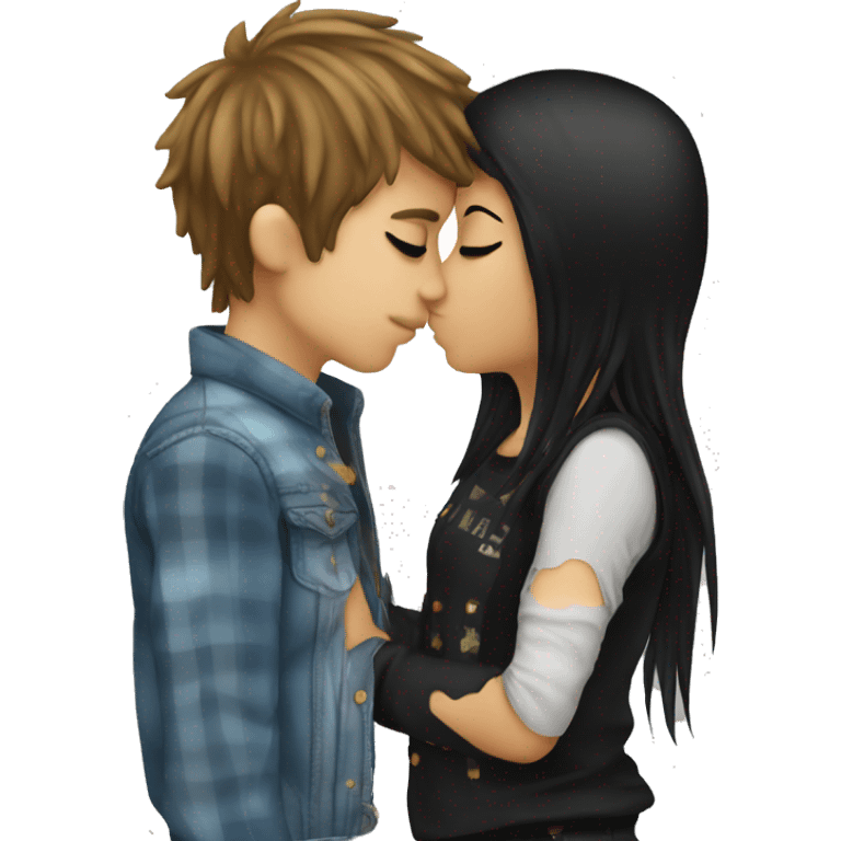 Emo girl kissing country boy emoji