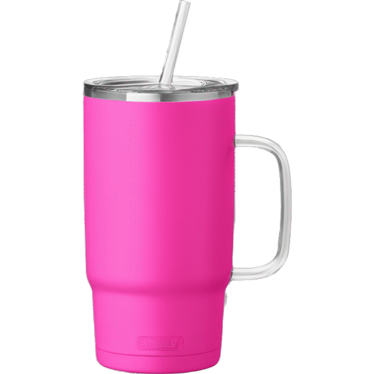 Bright pink 40oz Stanley tumbler with handle with clear straw emoji