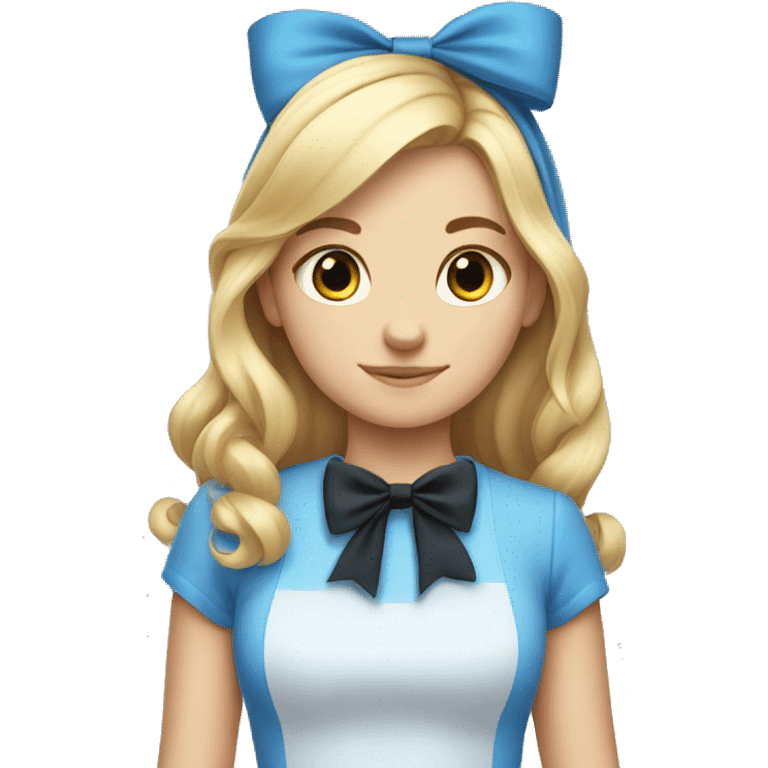 alice blonde girl in blue clothes with a black bow on hair emoji