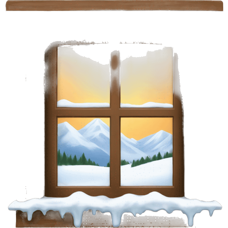 a brown window with snow view outside emoji