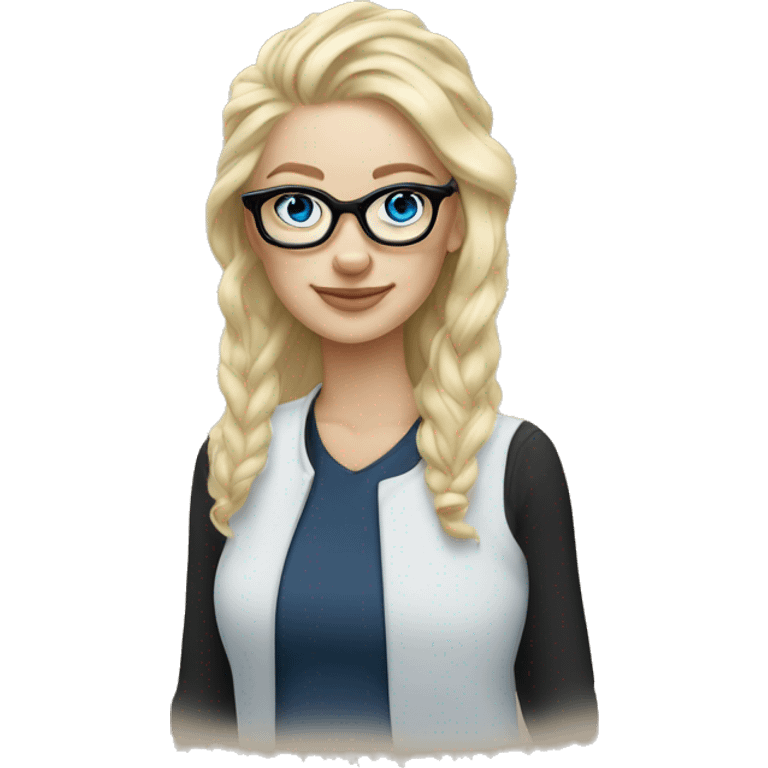 Thin White skinned blonde haired blue eyed woman with black glasses black stud earrings  emoji