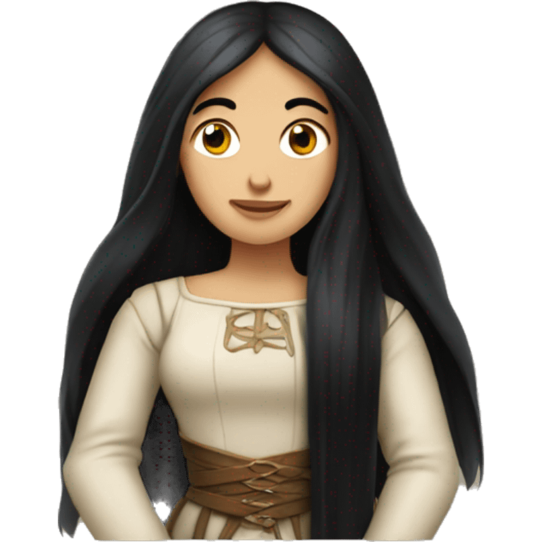 medieval maiden with very long black hair emoji